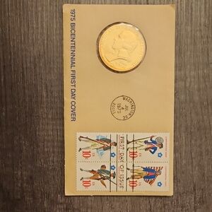 1975 Bicentennial First Day Cover with Stamps and Coin